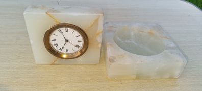 Vintage marble clock and ashtray
