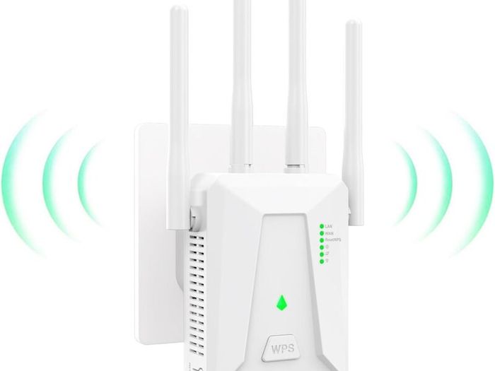 WiFi Extender Booster, WiFi Booster 4 Antennas Ethernet Port, 30 Devices WiFi Booster Range Extender, Covers Up to 5000 Sq.ft, Quick Setup, Works with Any WiFi Router, UK Plug