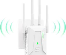 WiFi Extender Booster, WiFi Booster 4 Antennas Ethernet Port, 30 Devices WiFi Booster Range Extender, Covers Up to 5000 Sq.ft, Quick Setup, Works with Any WiFi Router, UK Plug