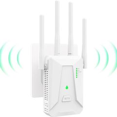 WiFi Extender Booster, WiFi Booster 4 Antennas Ethernet Port, 30 Devices WiFi Booster Range Extender, Covers Up to 5000 Sq.ft, Quick Setup, Works with Any WiFi Router, UK Plug