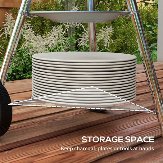 Kettle Charcoal Grill, Portable Round BBQ Smoker with Lid and Damper, Outdoor Garden Party Barbecue