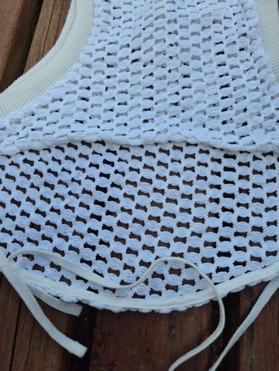 Bershka White Crochet Tie Top, Size UK8