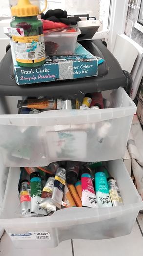 Art supplies and art table chair canvas paint brushs