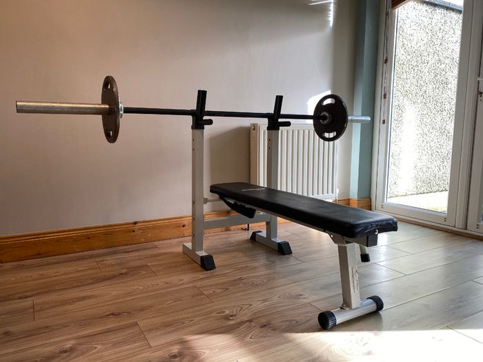 Complete Home Gym Weight Set, 100kg Plates + 20kg Olympic Barbell + Adjustable Bench
