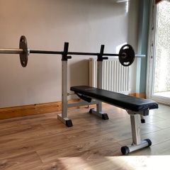 Complete Home Gym Weight Set, 100kg Plates + 20kg Olympic Barbell + Adjustable Bench