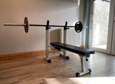 Complete Home Gym Weight Set, 100kg Plates + 20kg Olympic Barbell + Adjustable Bench