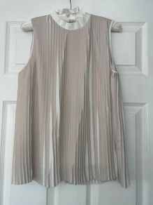 COS Sleeveless Beige Pleated Blouse - High Neck - UK 8 - Lined