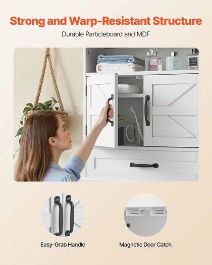 White Bathroom Wall Cabinet with 2 Doors, Adjustable Shelf, Drawer & Open Storage Compartment, Over-Toilet Hanging Organizer