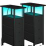 Bedside Table Set of 2 with Charging Station, Narrow Side Table with LED Lights Image 9