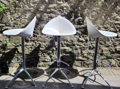80s "Fasem" Italy, trio of leather & chrome barstools