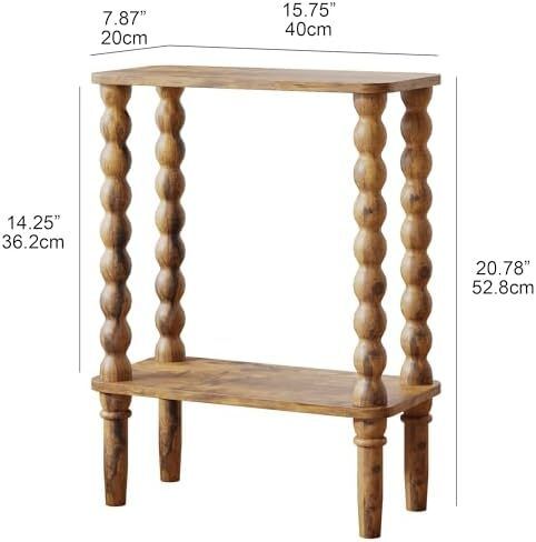 2-Tier Wooden Side Table, Narrow Nightstand with Open Wood Shelf, Bedside Table for Small Spaces, Bedroom, Living Room, Accent End Table with Solid Wood Legs Rustic Brown