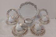 Fabulous Vintage Royal Tara Fine Bone China 14 Piece Breakfast Teaset for Four in a Beautiful Gilt Feathery Repeat Pattern, no. 947