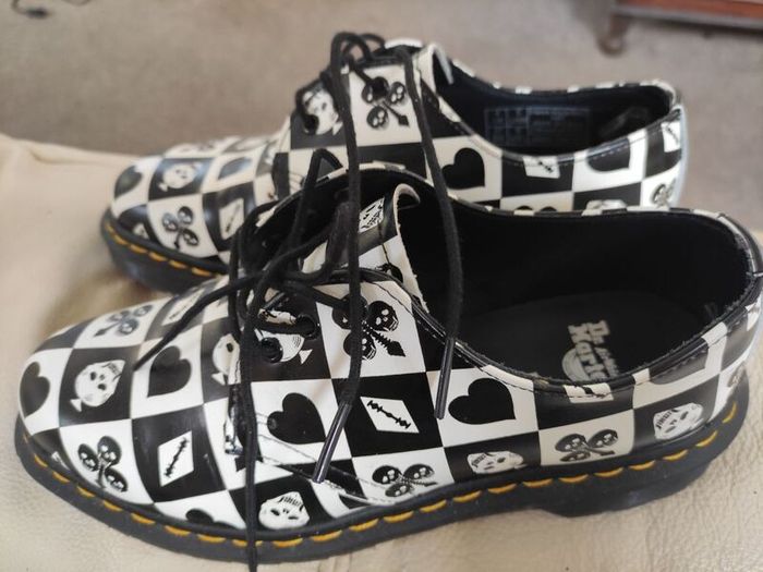 New DR MARTENS 1461 Women's Retro 1970s Playing Card Skulls Shoes