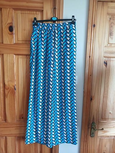 M&S Ladies Blue Printed wide leg trousers Size 10L includes post