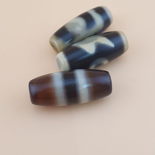 Vintage Himalayan Tibetan Lot of 3 Mixed Pattern Agate Dzi Beads