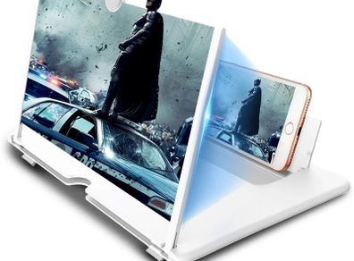 12 inch Phone Screen Magnifier, 3D HD Phone Screen Amplifier with Adjustable Bracket Anti Blue Radiation Eye Protective Movie Video Expanders with Pullable Design for All Smartphone White
