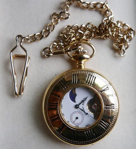 Mount Royal Half Hunter Gold Plated Sun and Moon Dial Pocket Watch (works perfectly)
