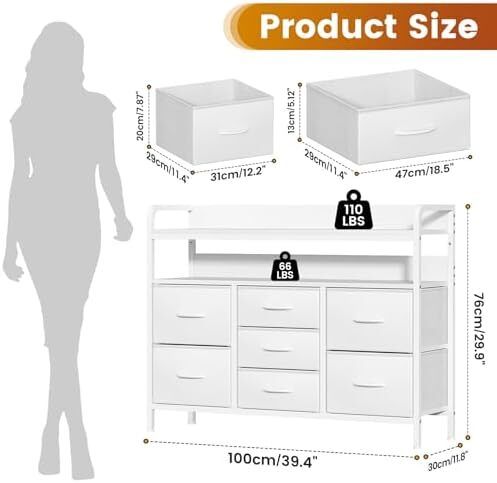 7-Drawer Fabric Chest Of Drawers for Bedroom - 4 Large and 3 Small Drawers