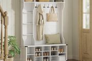 White 4 in 1 Entryway Coat Rack with Shoe Storage and Bench Modern Country