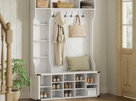 main image for ad White 4 in 1 Entryway Coat Rack with Shoe Storage and Bench Modern Country