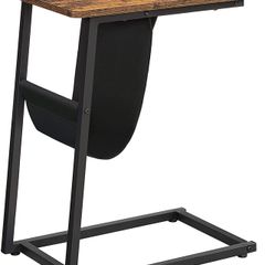 _Side Table Laptop Table C Shape Sofa Table with Storage Space Removable Storage Bag Coffee Laptop Living Room Bedroom Industrial Design Vintage Brown/Black