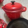 A bundle of Red Cooking Utensils- Pots, Pans . Cast Iron, Ceramic, Enamel etc Image 5
