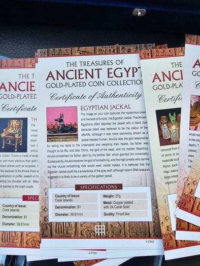 Ancient Egypt Gold Plated Coin Collection 21 Coins with Certificates in Original Holder