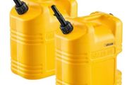 Fuel Container, 19 L, Gas Tank with Spout &amp; Clear Scale, 15 L/min Max Flow Rate, Secure &amp; Leak-proof, Portable Flat Fluid Container for Most Cars Motorcycle SUV ATV UTV, Yellow, 2 Packs