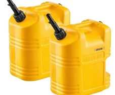 Fuel Container, 19 L, Gas Tank with Spout & Clear Scale, 15 L/min Max Flow Rate, Secure & Leak-proof, Portable Flat Fluid Container for Most Cars Motorcycle SUV ATV UTV, Yellow, 2 Packs
