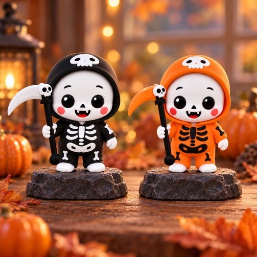 Baby Grim Reaper Figurine Cute Halloween Skeleton Decoration