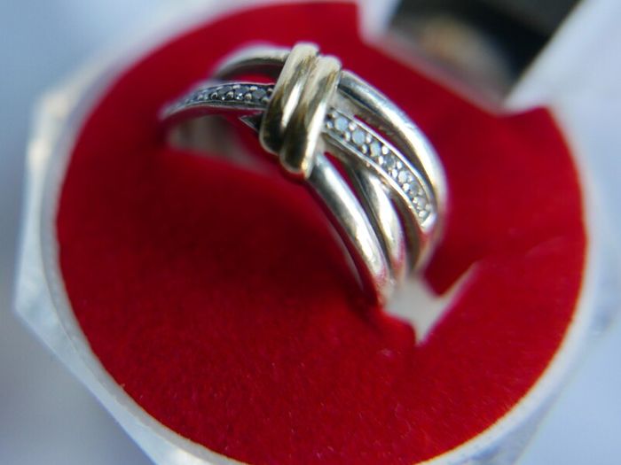 Vintage 9Ct Yellow Gold 375 and Sterling Silver 925 Ring,  Hallmarked 375 - 925  , 3,74g size N1/2