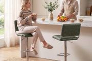 Set of 2 Bar Stools Modern PU Leather Adjustable Breakfast Green