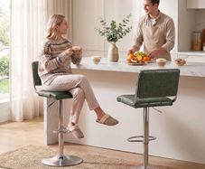 Set of 2 Bar Stools Modern PU Leather Adjustable Breakfast Green