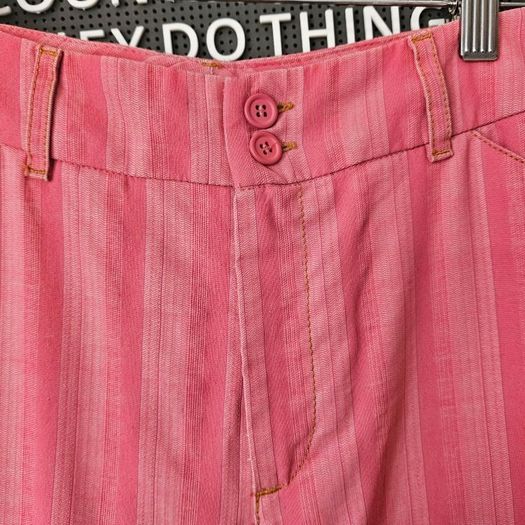 Vintage Y2K baby pink flared trousers striped mid rise cotton Size 8