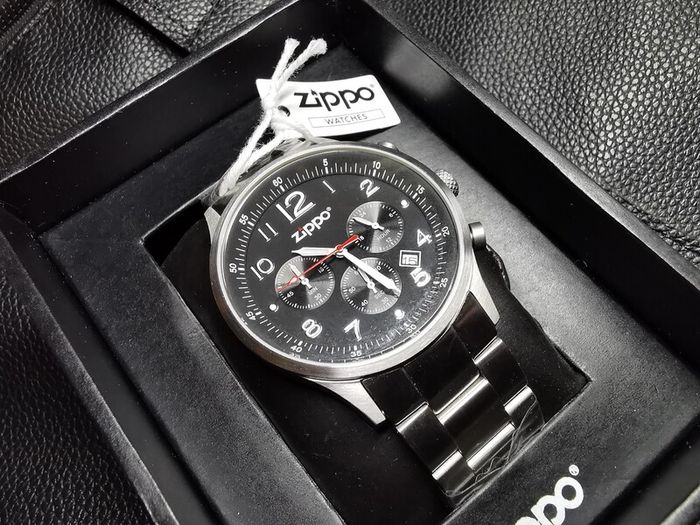 Men's Watch Chronograph ZIPPO 45001 Sports Military Black Analog Dial