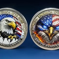 1 pic 250Th Anniversary Patriotic Commemorative Lucky Coins, new.
