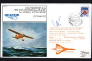 1982 Jersey Illustrated Cover Commemorating The First Woman to fly The Atlantic Solo by a woman - Amelia Earhart trying 10p stamp Stamp with rear cancel from Heathrow, London