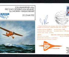 1982 Jersey Illustrated Cover Commemorating The First Woman to fly The Atlantic Solo by a woman - Amelia Earhart trying 10p stamp Stamp with rear cancel from Heathrow, London