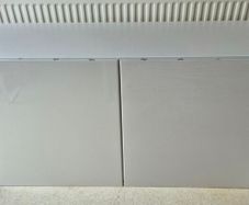 White Ikea Besta Cabinet with High Gloss Doors