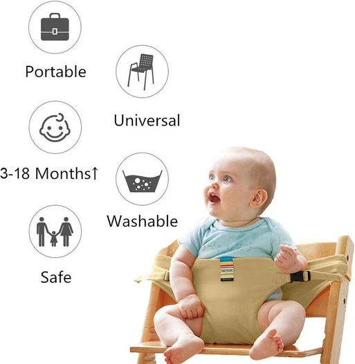 Portable Feeding Booster Seat Strap for Travel/Home/Restaurants/Shopping (Khaki)
