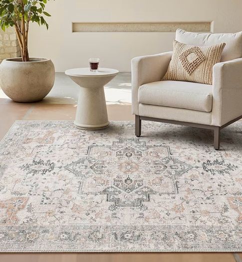 160x230cm, Vintage Rug, Boho Area Rugs, Non-Slip Carpet, Low Pile, Non-Shedding, Traditional Oriental Printed Design, Dining Room, Home Office, Bedroom