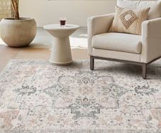 160x230cm, Vintage Rug, Boho Area Rugs, Non-Slip Carpet, Low Pile, Non-Shedding, Traditional Oriental Printed Design, Dining Room, Home Office, Bedroom