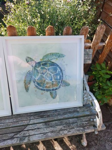 Set of 2 Framed Sea Turtle Wall Art Prints: Coastal/Ocean Decor
