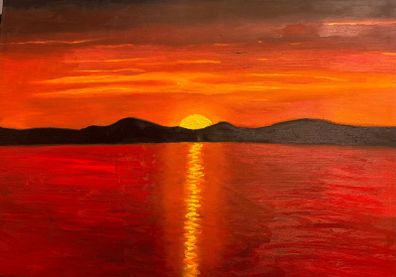 Oil painting picture of the red sea sunset 2