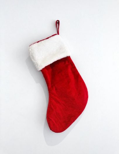 Pre Owned C Red Velvet Christmas Stocking with Faux Fur Trim