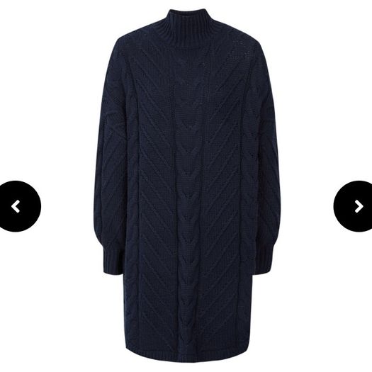 REISS Laura Navy Blue Cable Knit Wool Blend Sweater Dress Tunic Mock Neck Size M
