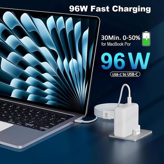 96W USB C Charger, for MacBook Pro 16, 15, 14, 13 inch 2024, 2023, 2022, 2021, M3 M2 M1, for MacBook Air, for iPad, Compatible with all USB-C laptop, Equipped with 6.6ft 5A cable power adapter.