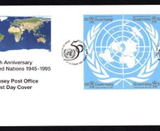 1995 Guernsey 50th Anniversary of Unites Nations Commemorative Stamps Official First Day Cover (FDC)
