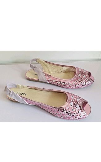 DESTRA Pink Sequin Embellished Peep Toe Slingback Flat Sandals UK3 EU36 BNIB CAN POST