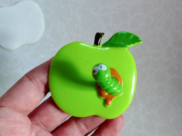 Wall Hook, Plastic Apple, Worm (new).